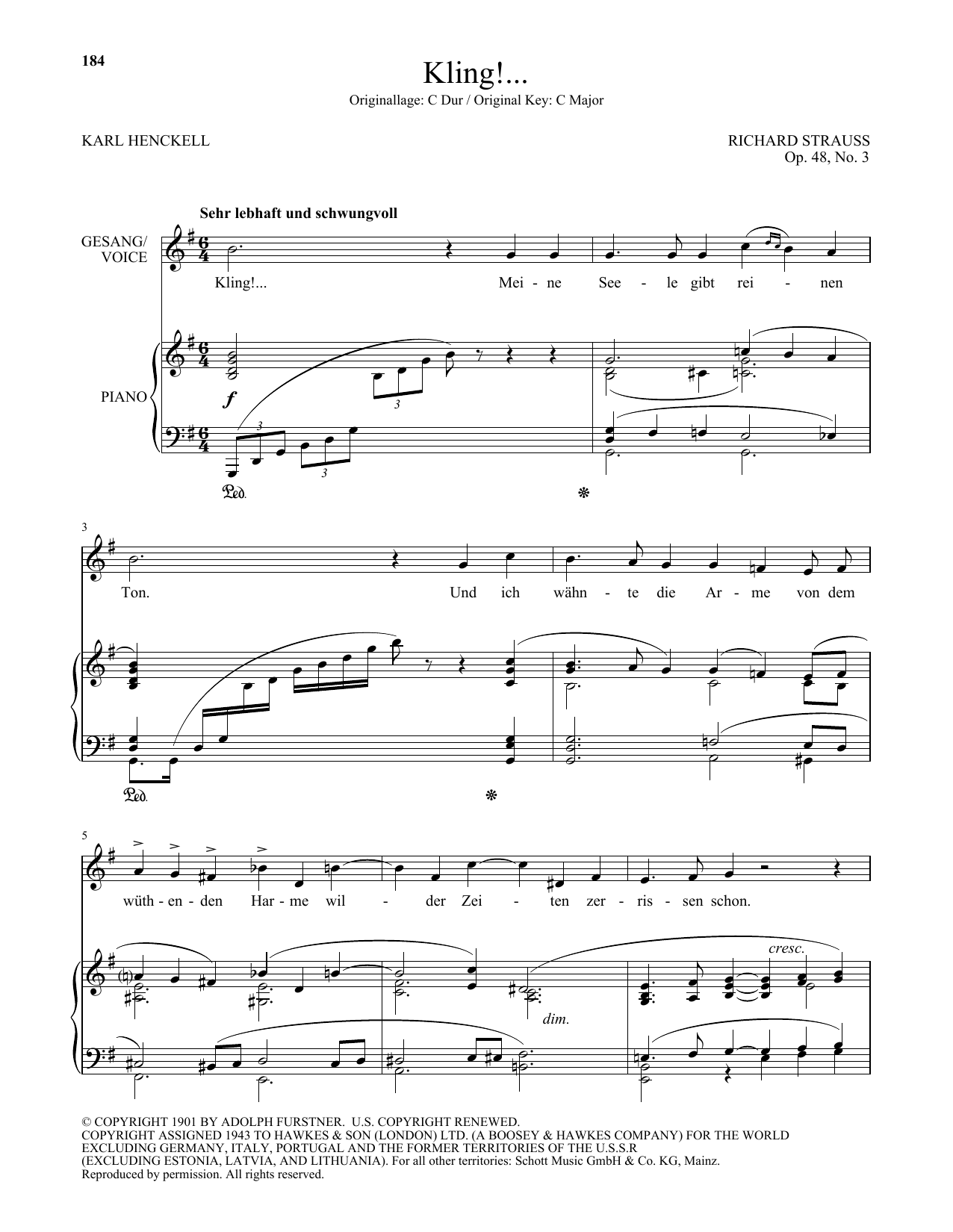 Richard Strauss Kling! (Low Voice) Sheet Music