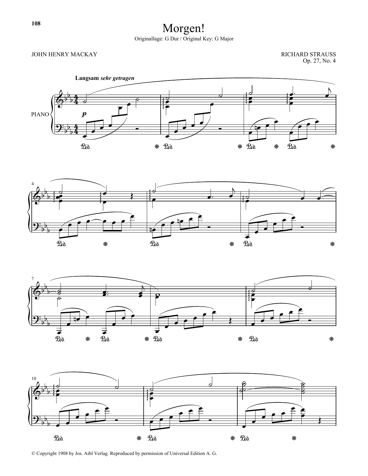 Richard Strauss Morgen! (Low Voice) Sheet Music