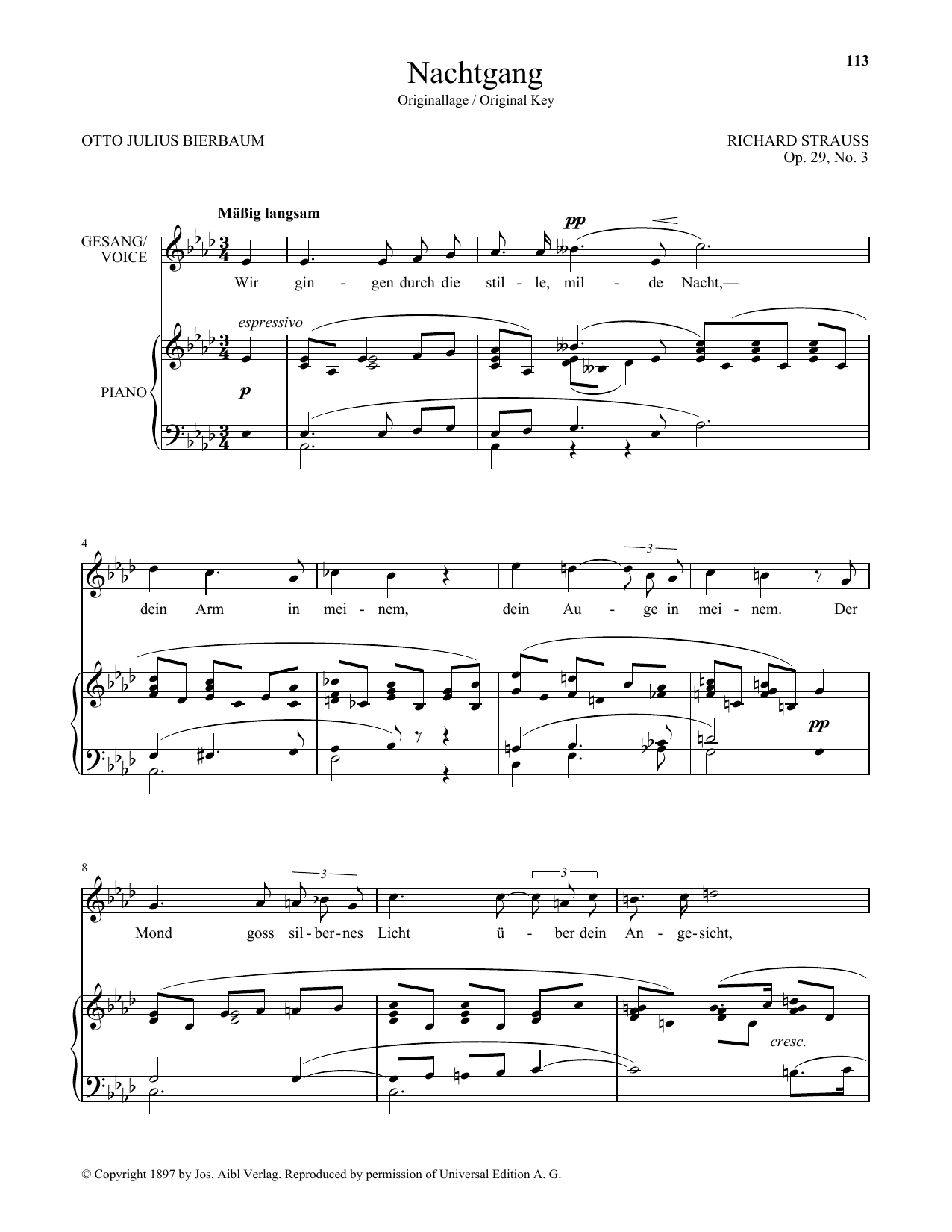Richard Strauss Nachtgang (High Voice) Sheet Music