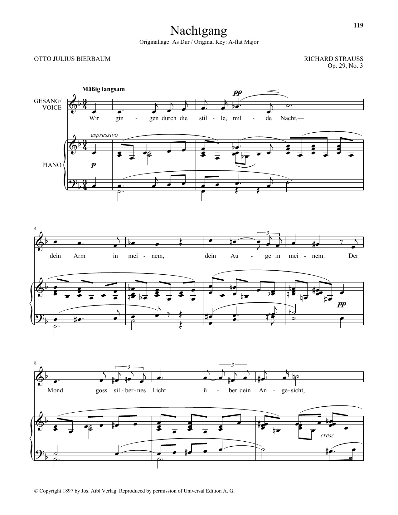 Richard Strauss Nachtgang (Low Voice) Sheet Music