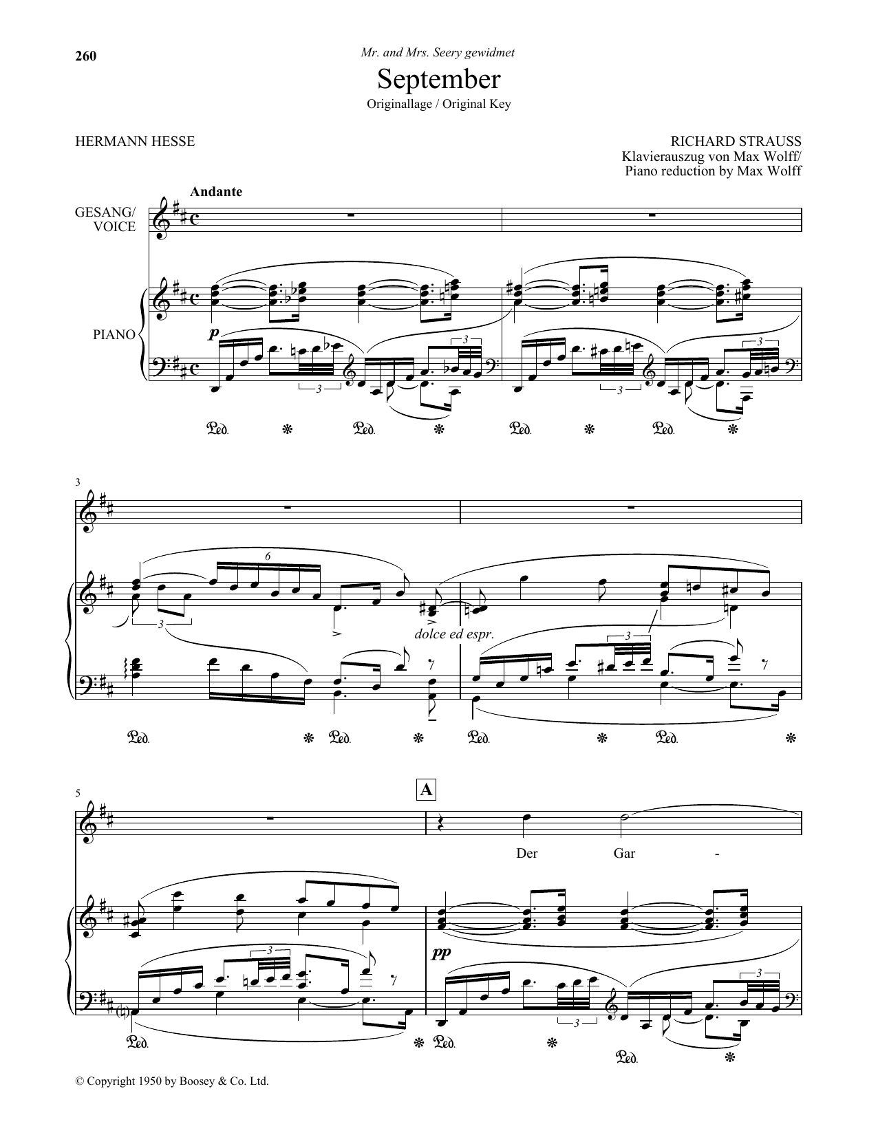 Richard Strauss September (High Voice) Sheet Music