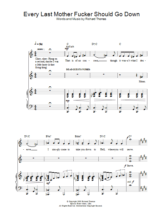 Richard Thomas Every Last Mother Fucker Should Go Down (from Jerry Springer The Opera) Sheet Music