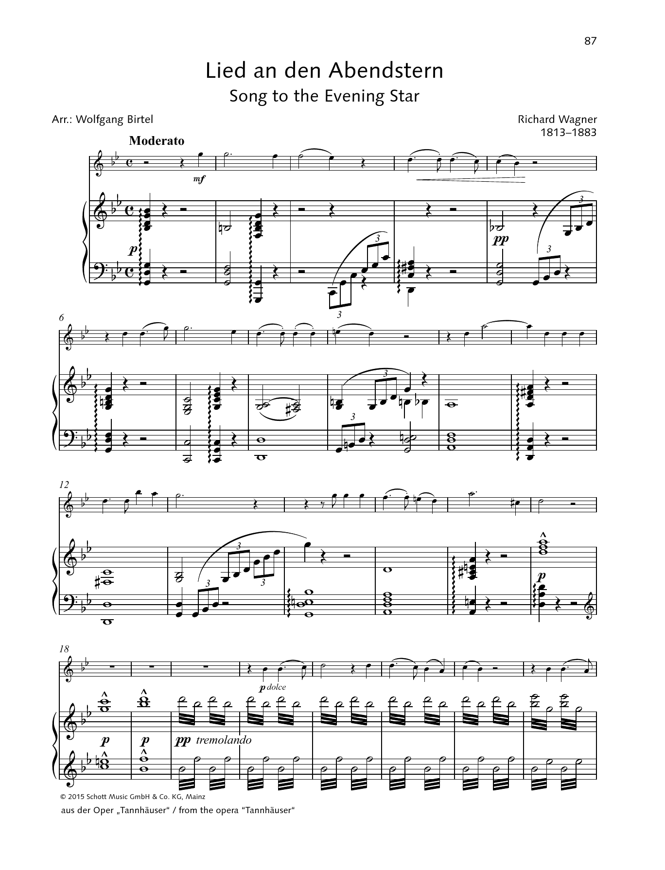 Richard Wagner Song To The Evening Star Sheet Music