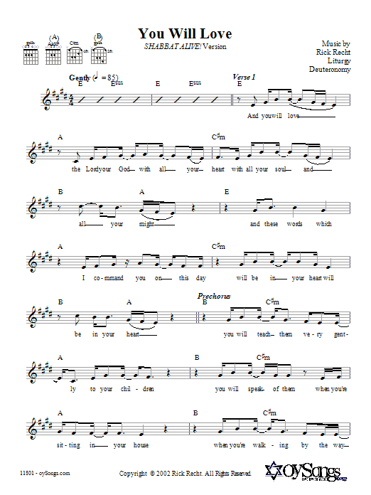 Rick Recht You Will Love (Shabbat Alive! Version) Sheet Music