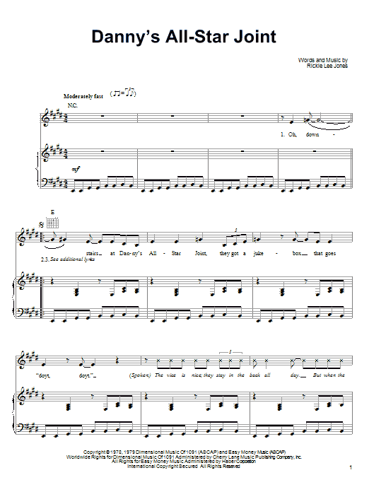 Rickie Lee Jones Danny's All-Star Joint Sheet Music