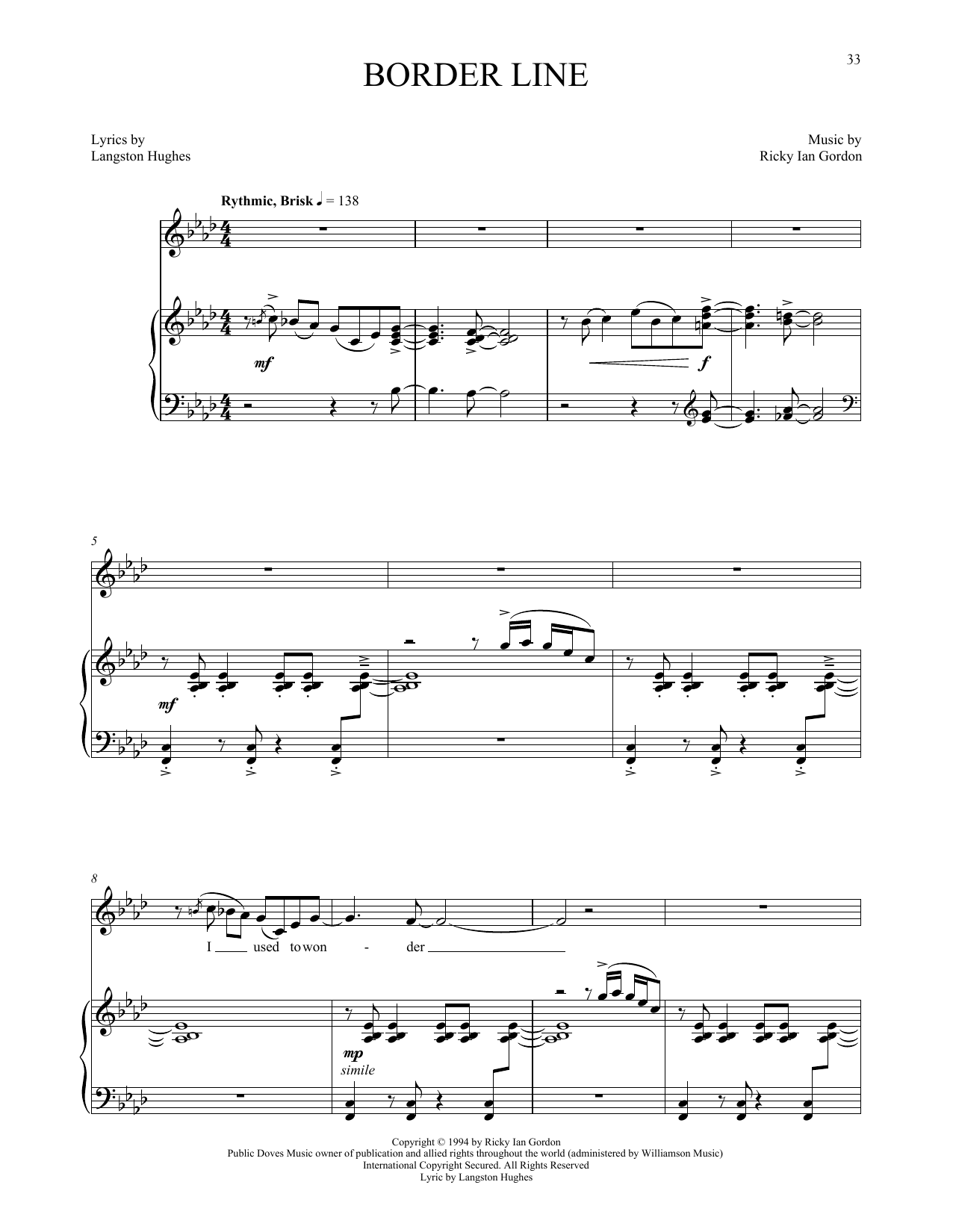 Ricky Ian Gordon Border Line Sheet Music