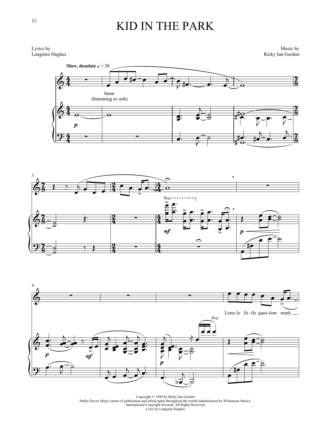 Ricky Ian Gordon Kid In The Park Sheet Music