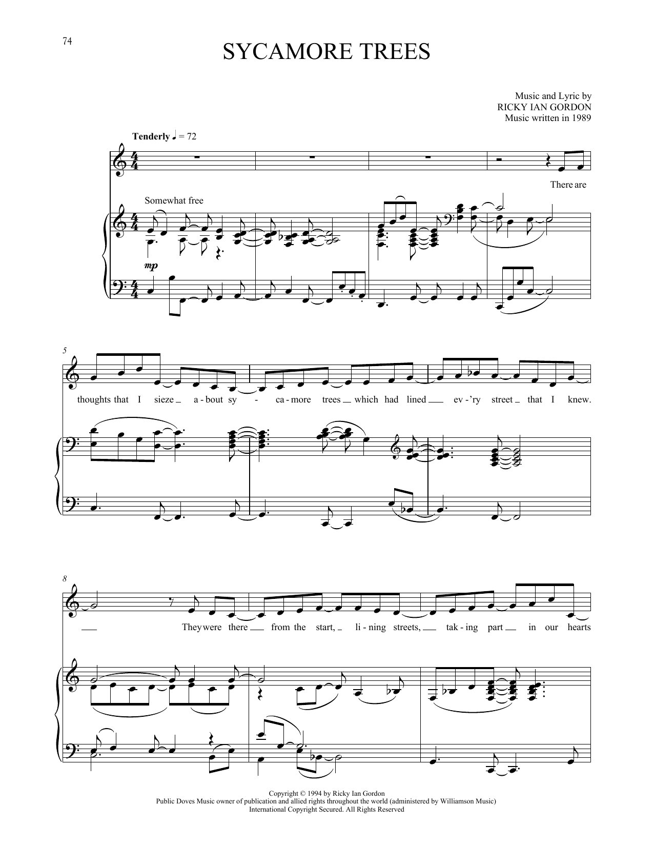 Ricky Ian Gordon Sycamore Trees Sheet Music