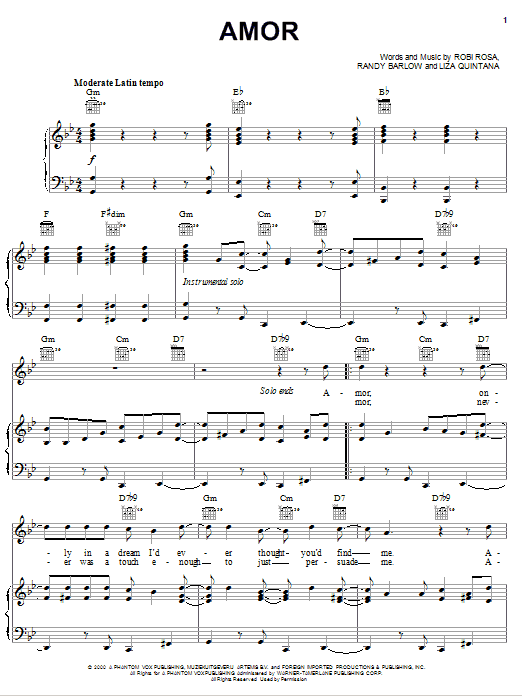 Ricky Martin Amor Sheet Music