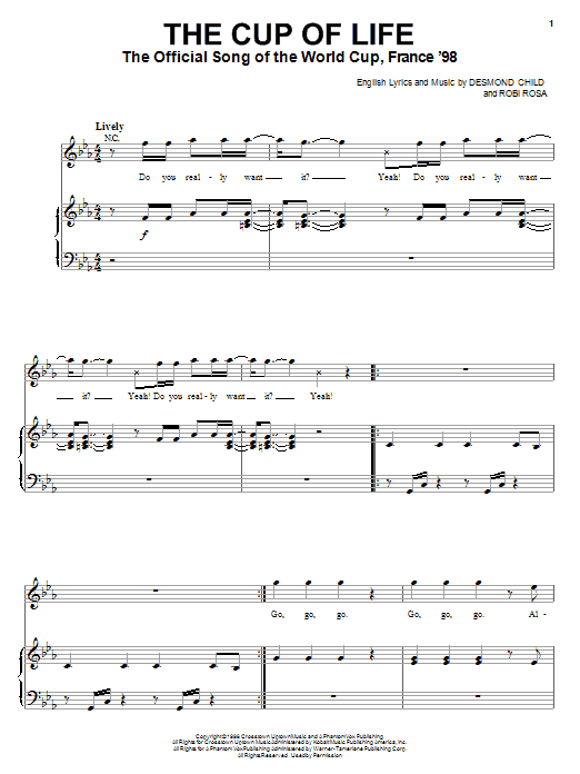 Ricky Martin The Cup Of Life Sheet Music