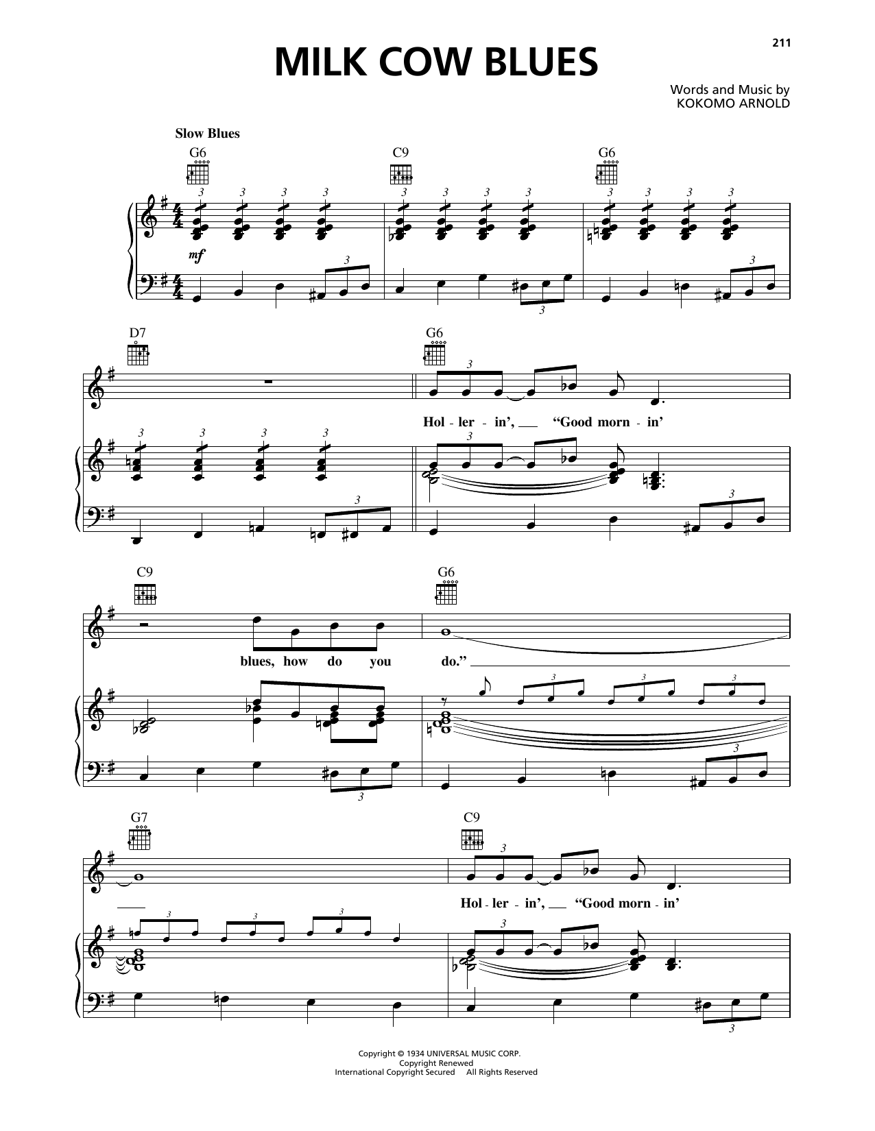 Ricky Nelson Milk Cow Blues Sheet Music