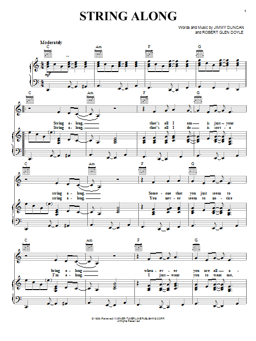 Ricky Nelson String Along Sheet Music