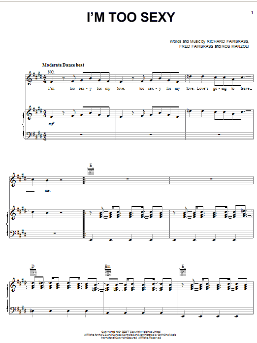 Right Said Fred I'm Too Sexy Sheet Music