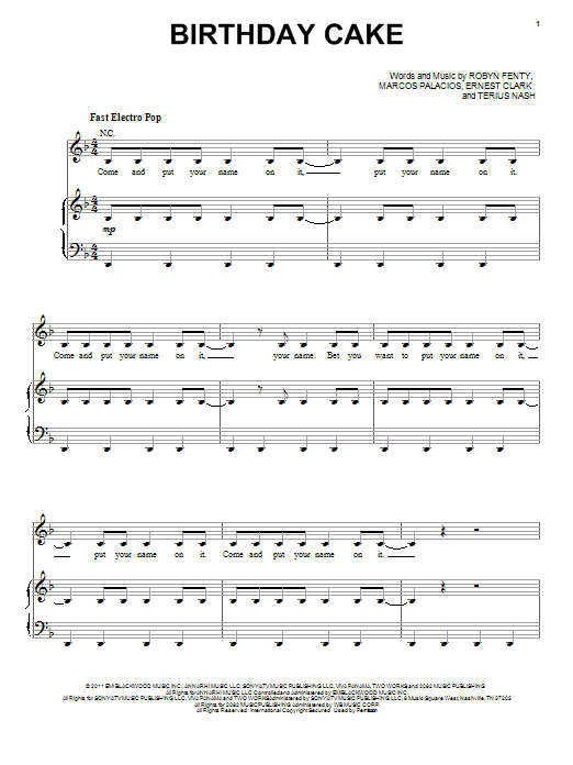 Rihanna Birthday Cake Sheet Music