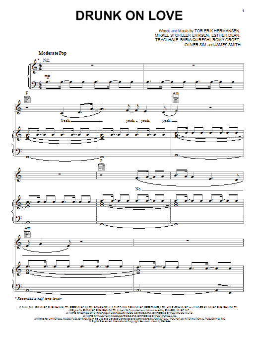 Rihanna Drunk On Love Sheet Music