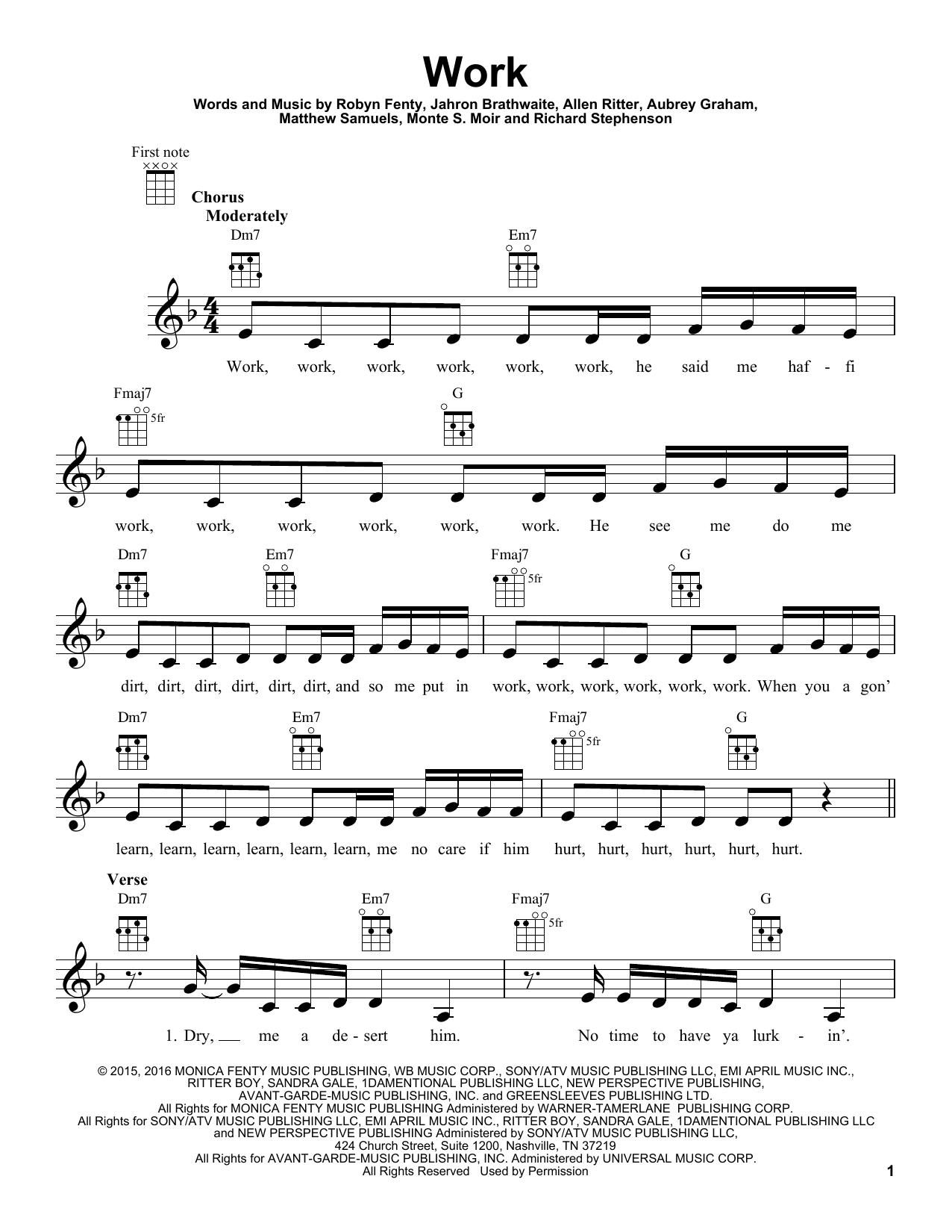 Rihanna feat. Drake Work Sheet Music