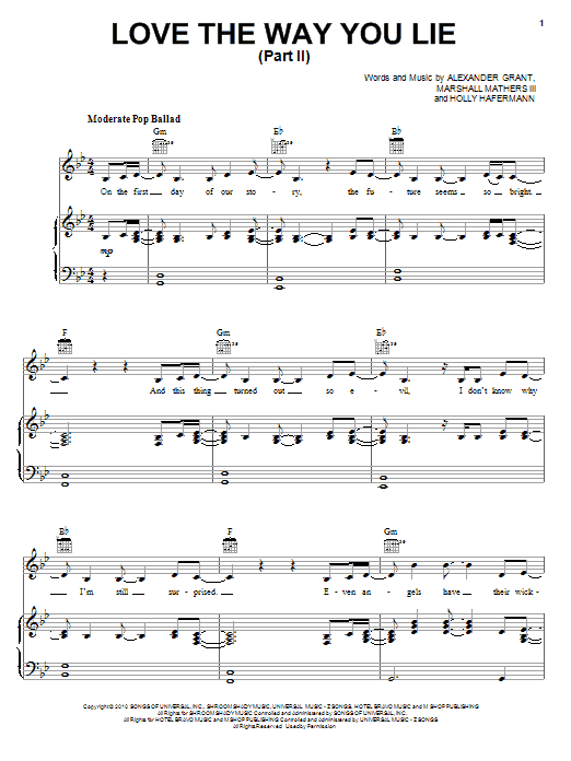 Rihanna feat. Eminem Love The Way You Lie, Pt. 2 Sheet Music