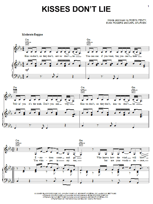 Rihanna Kisses Don't Lie Sheet Music