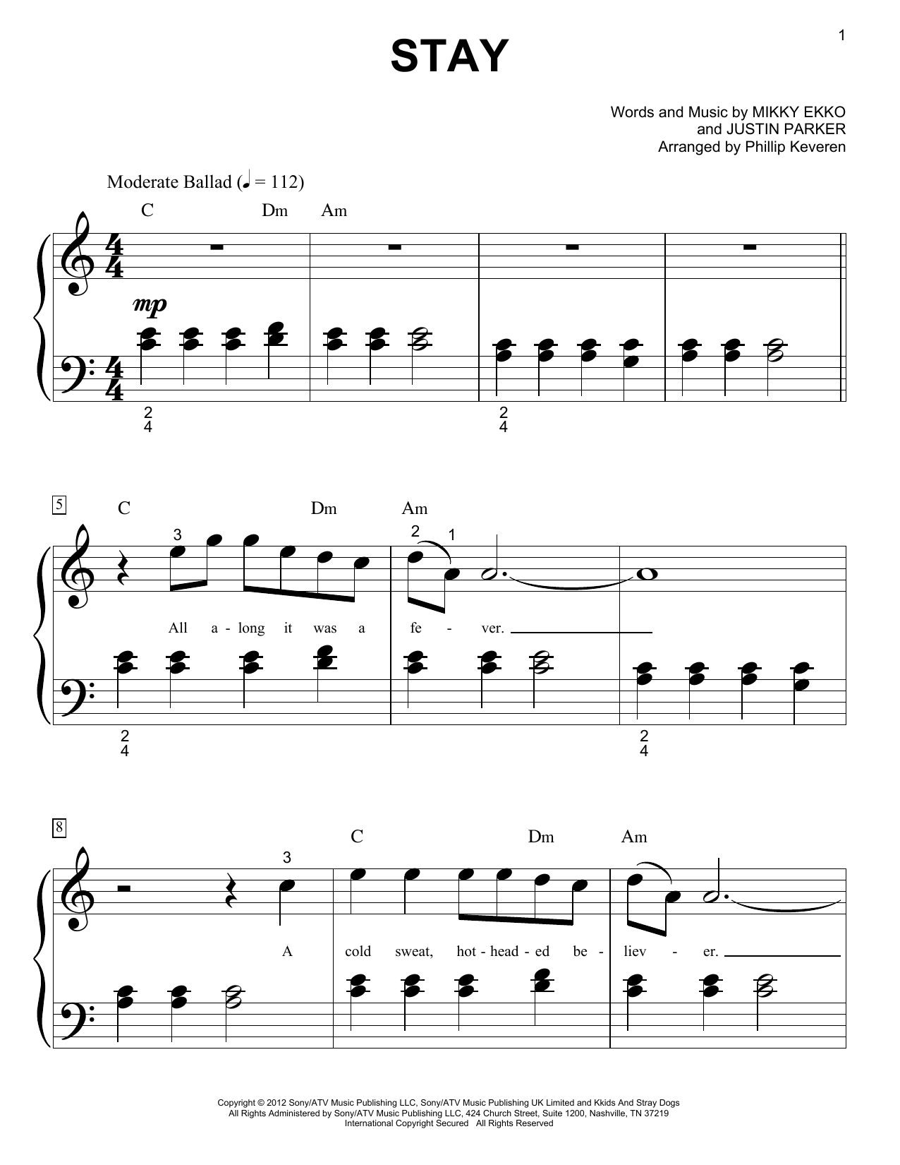 Rihanna Stay (arr. Phillip Keveren) Sheet Music