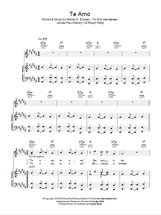 Rihanna Te Amo Sheet Music