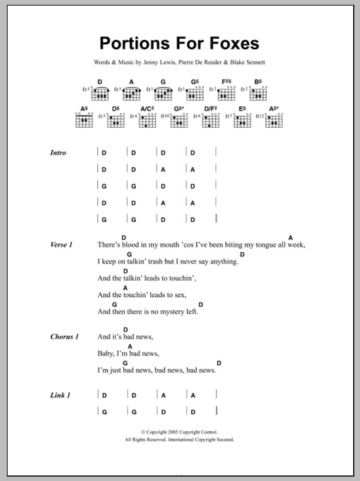 Rilo Kiley Portions For Foxes Sheet Music