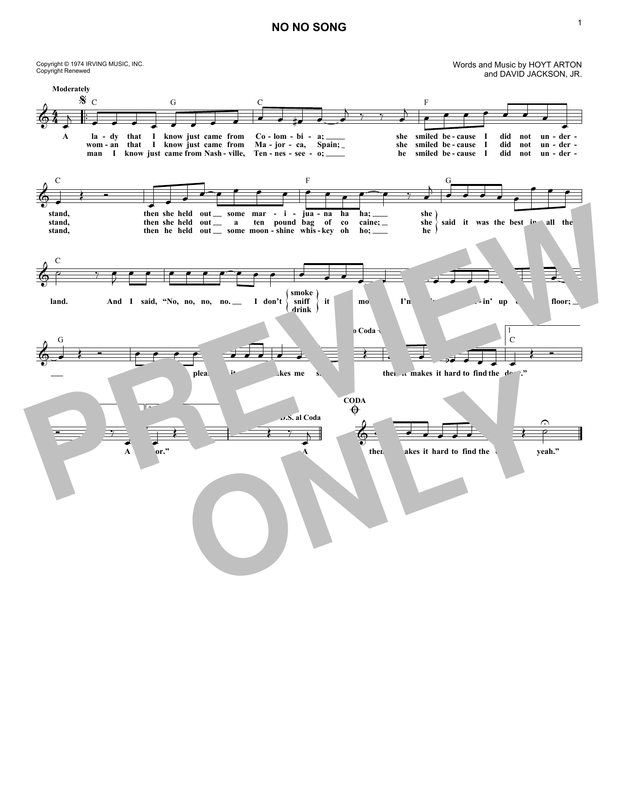 Ringo Starr No No Song Sheet Music