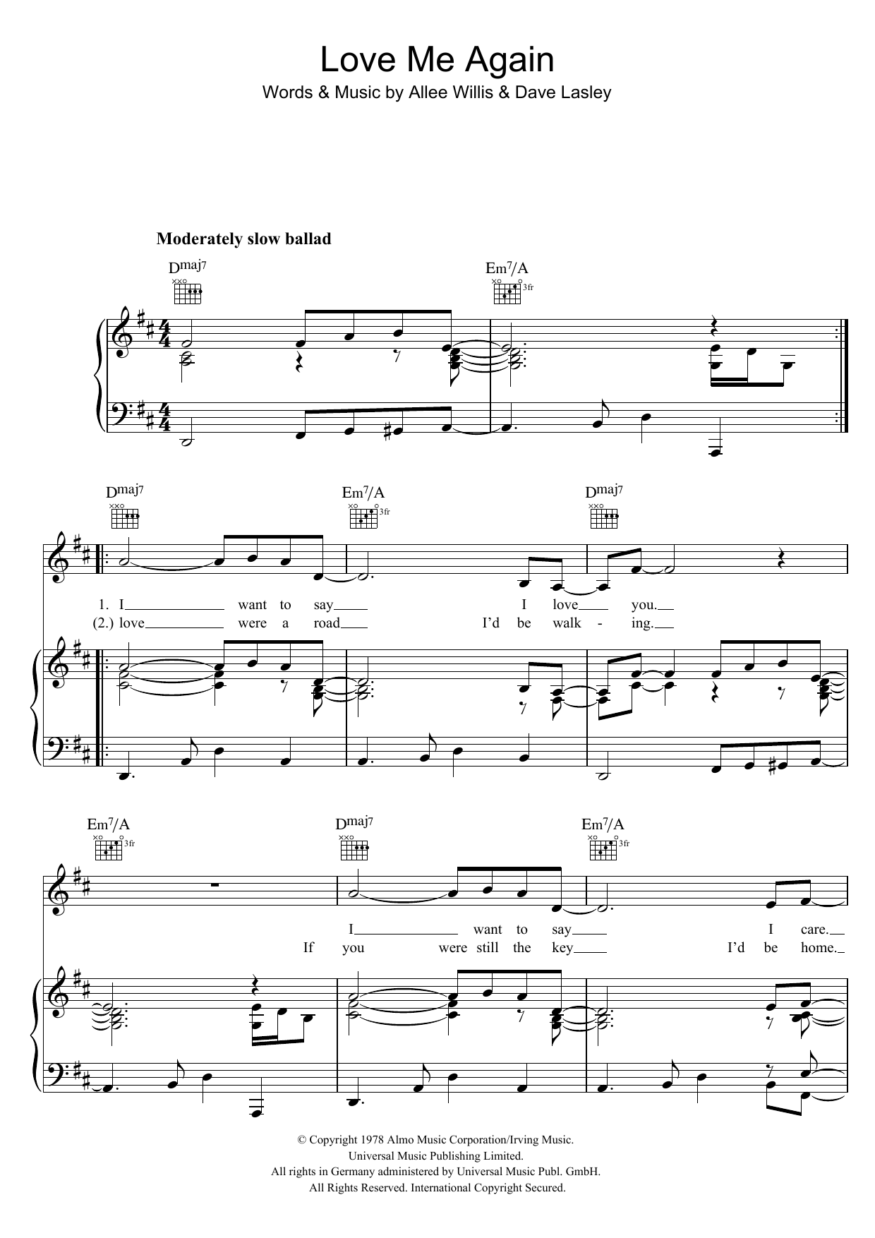 Rita Coolidge Love Me Again Sheet Music