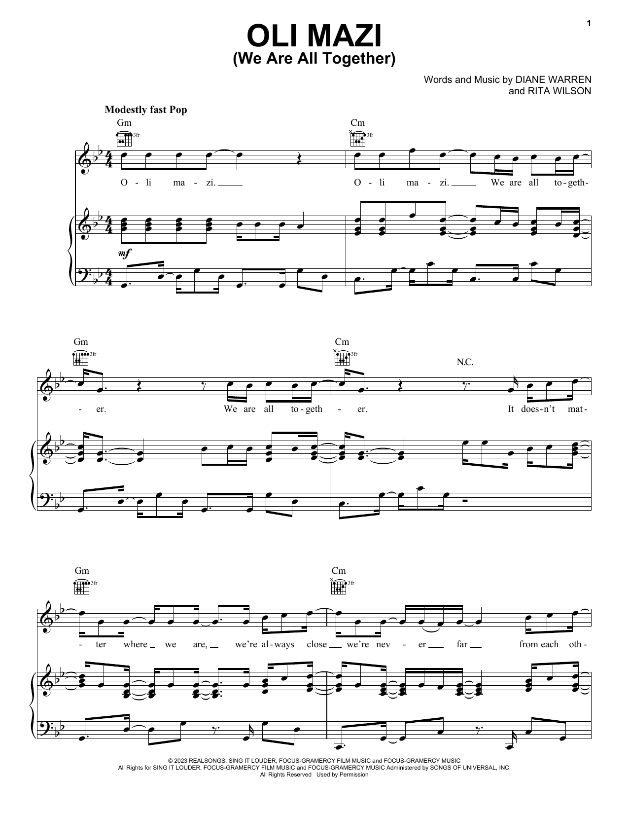 Rita Wilson & Christos Mastoras OLI MAZI (We Are All Together) (from My Big Fat Greek Wedding 3) Sheet Music