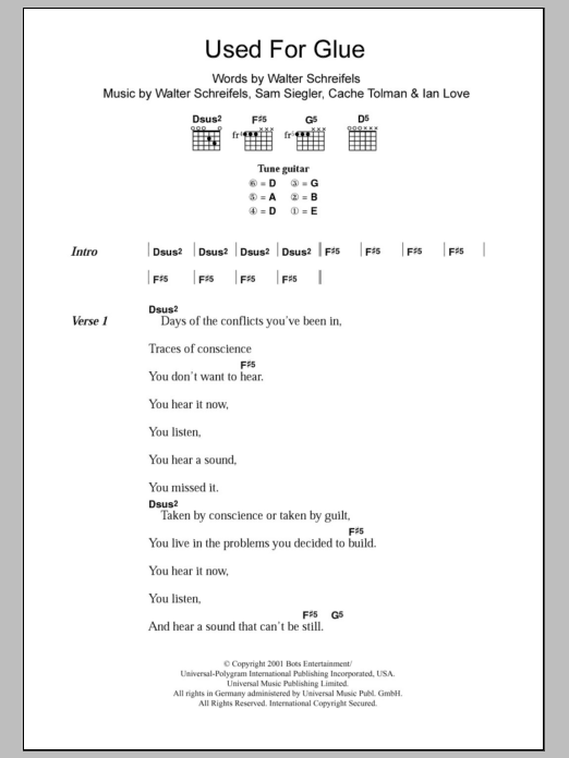 Rival Schools Used For Glue Sheet Music