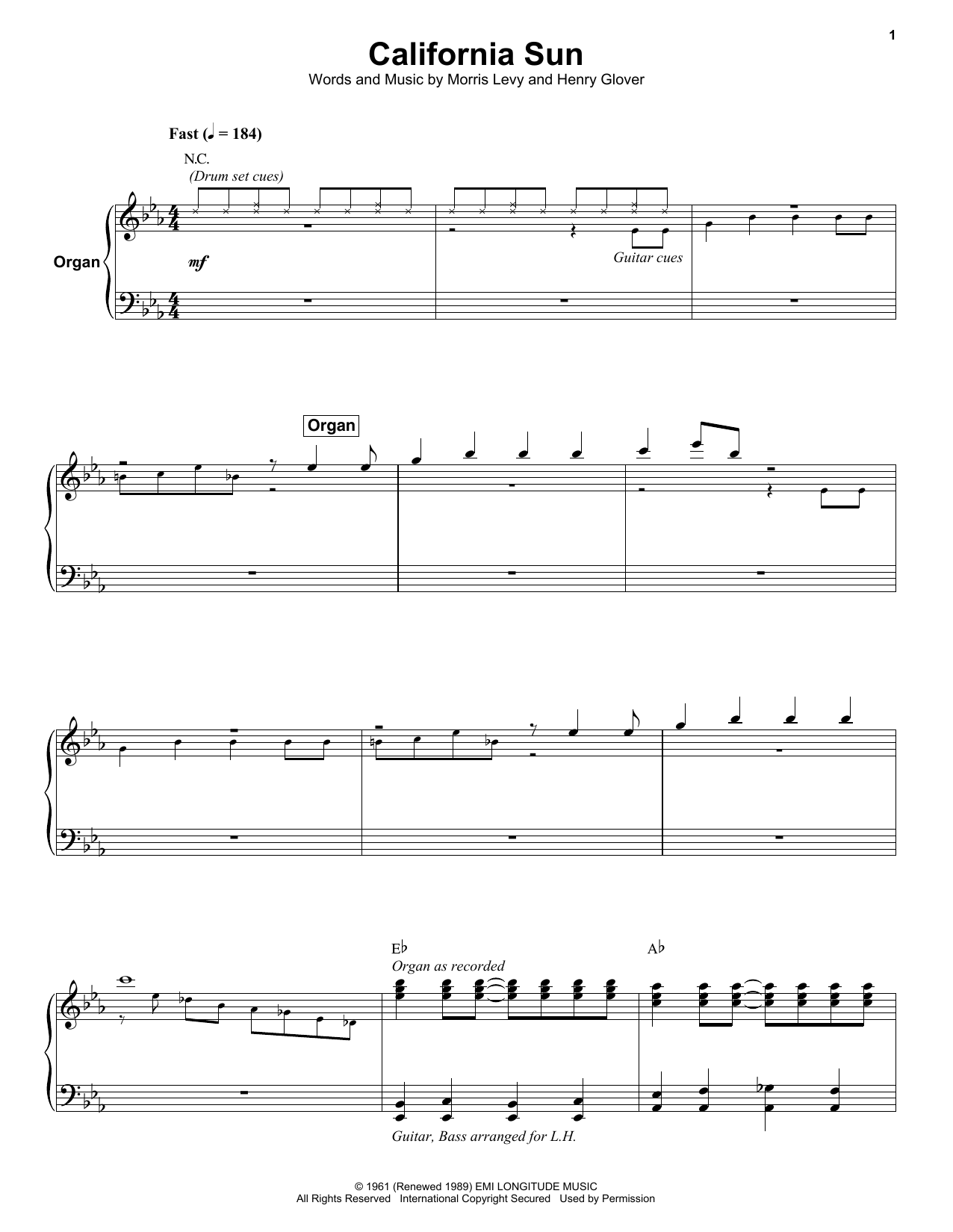 Rivieras California Sun Sheet Music