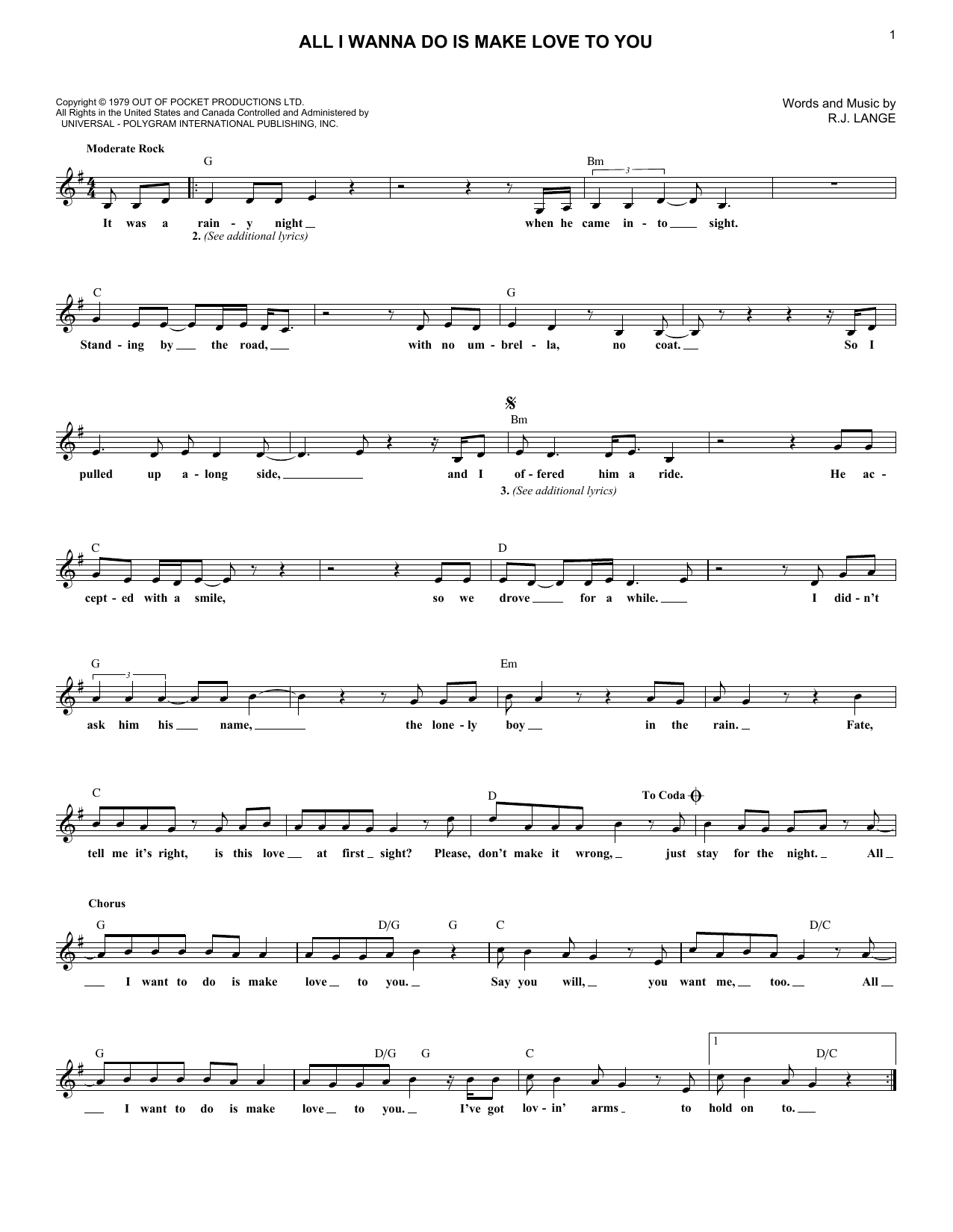 R.J. Lange All I Wanna Do Is Make Love To You Sheet Music