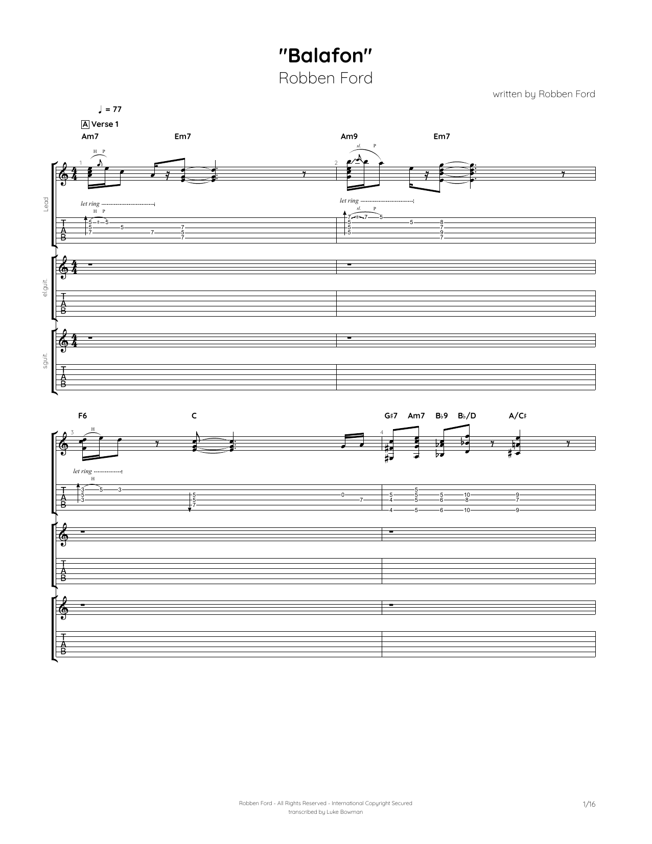 Robben Ford Balafon Sheet Music