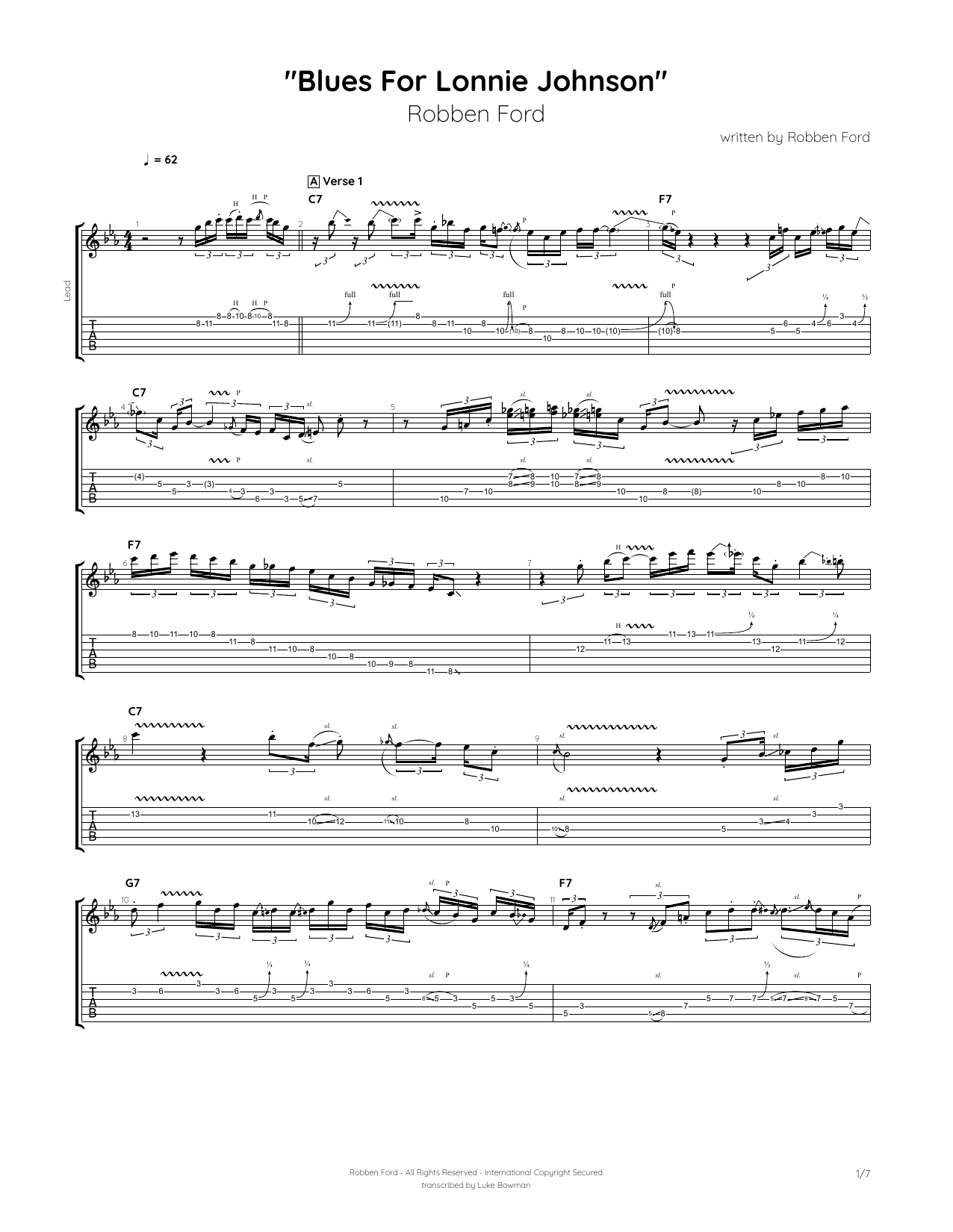 Robben Ford Blues for Lonnie Johnson Sheet Music