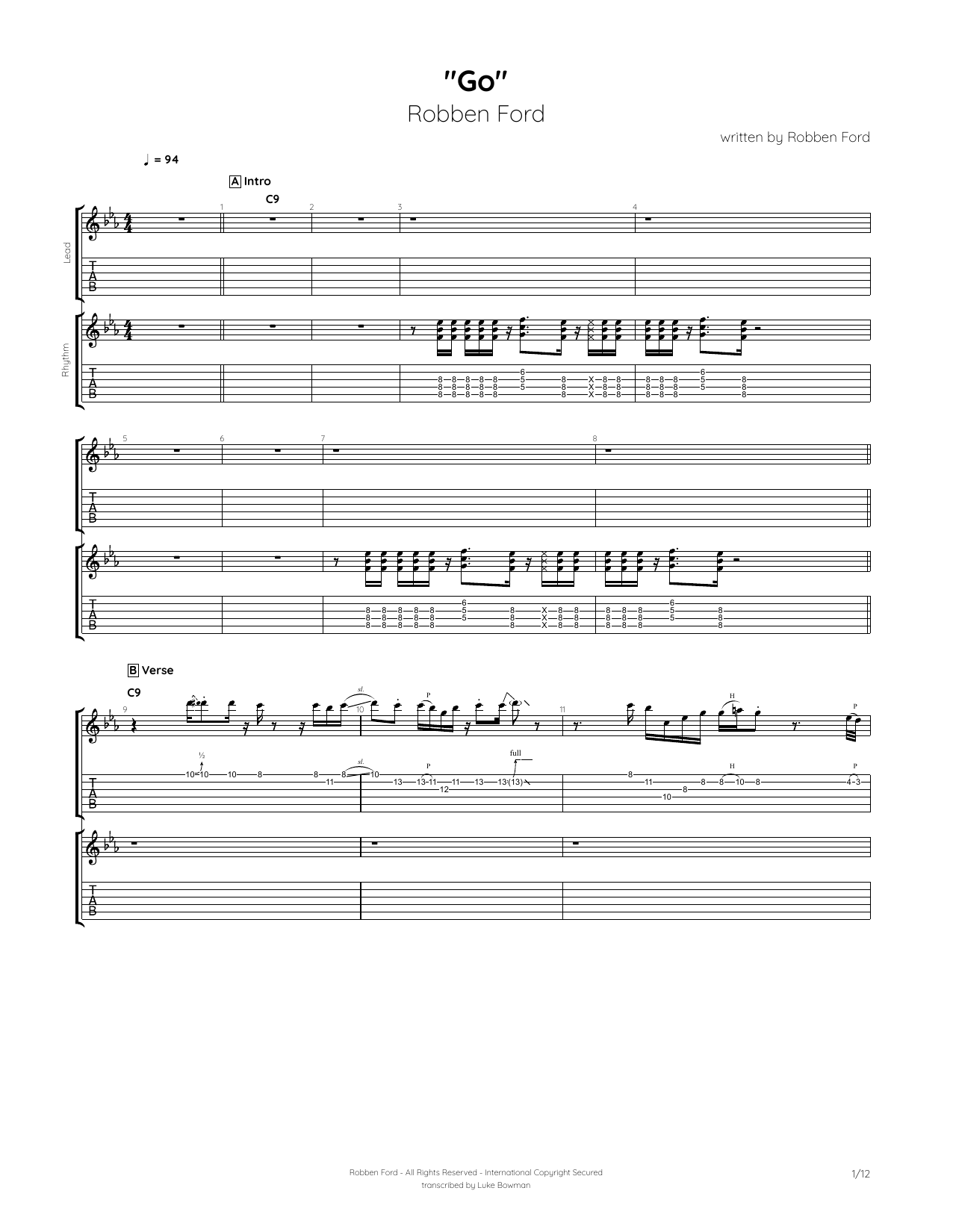 Robben Ford Go Sheet Music