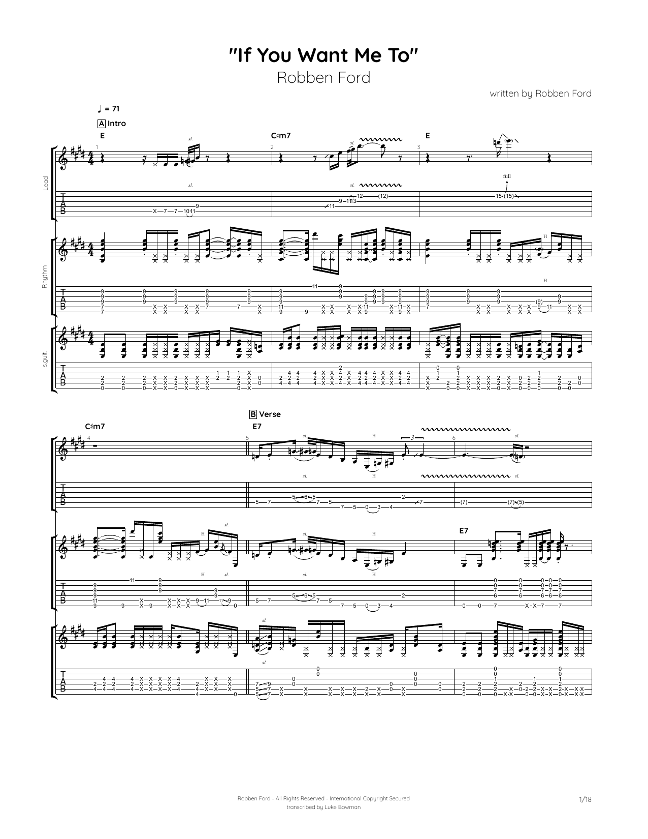 Robben Ford If You Want Me To Sheet Music