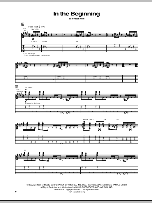 Robben Ford In The Beginning Sheet Music