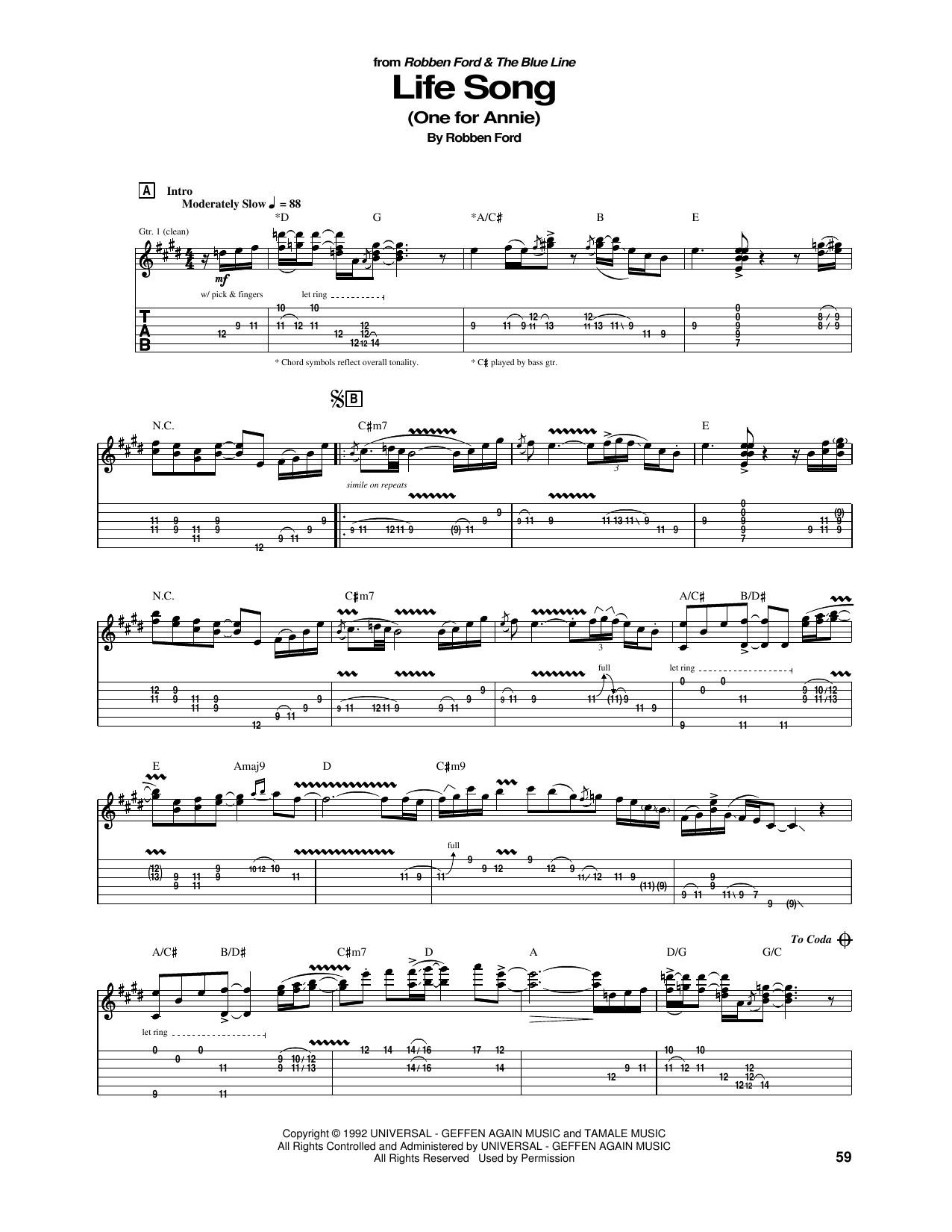 Robben Ford Life Song (One For Annie) Sheet Music