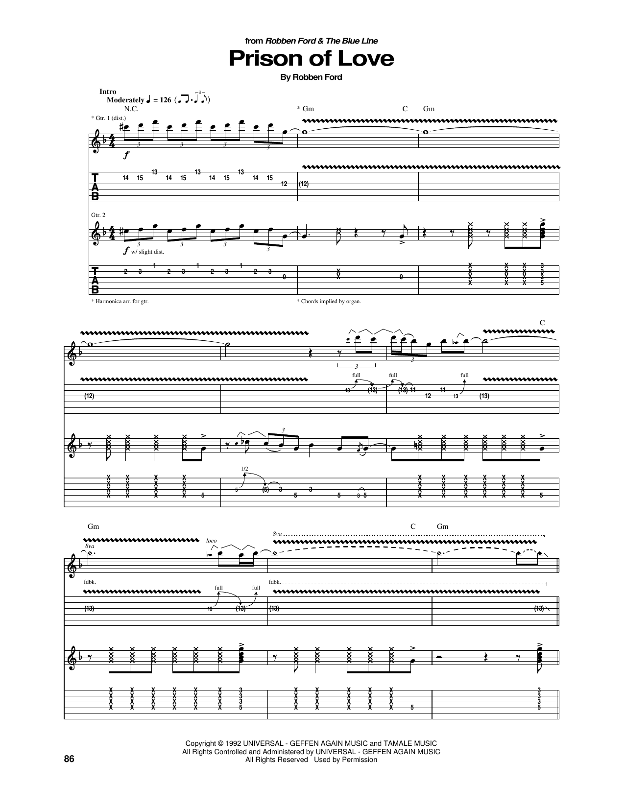 Robben Ford Prison Of Love Sheet Music