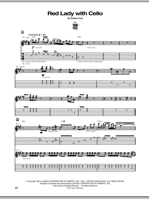 Robben Ford Red Lady With Cello Sheet Music