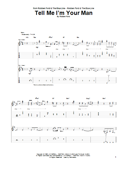 Robben Ford Tell Me I'm Your Man Sheet Music