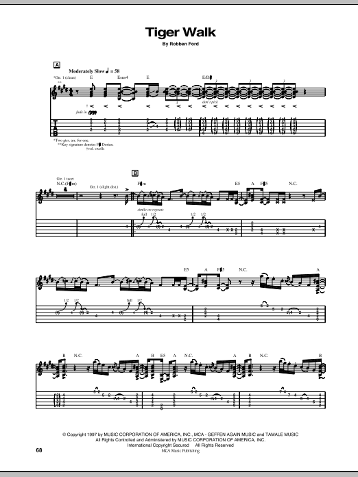 Robben Ford Tiger Walk Sheet Music