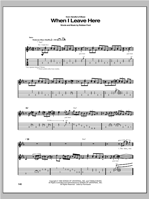 Robben Ford When I Leave Here Sheet Music