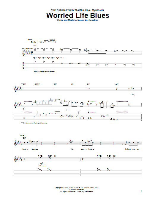 Robben Ford Worried Life Blues Sheet Music