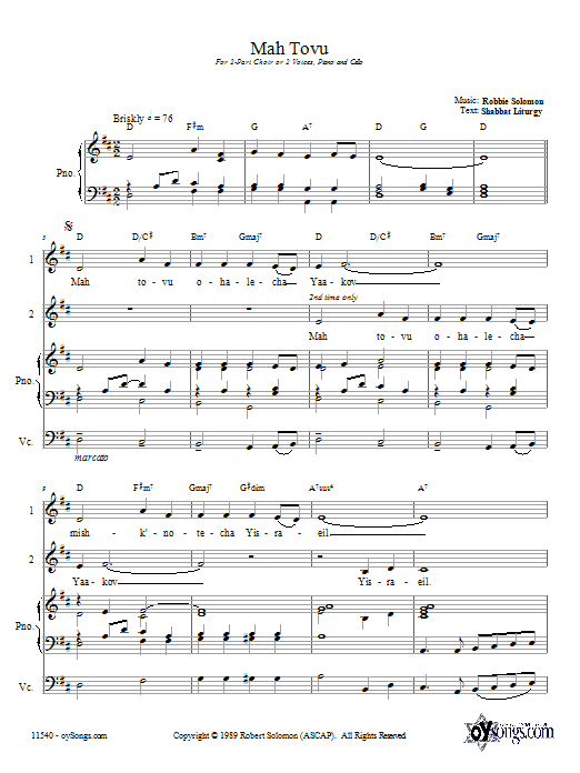 Robbie Solomon Mah Tovu Sheet Music