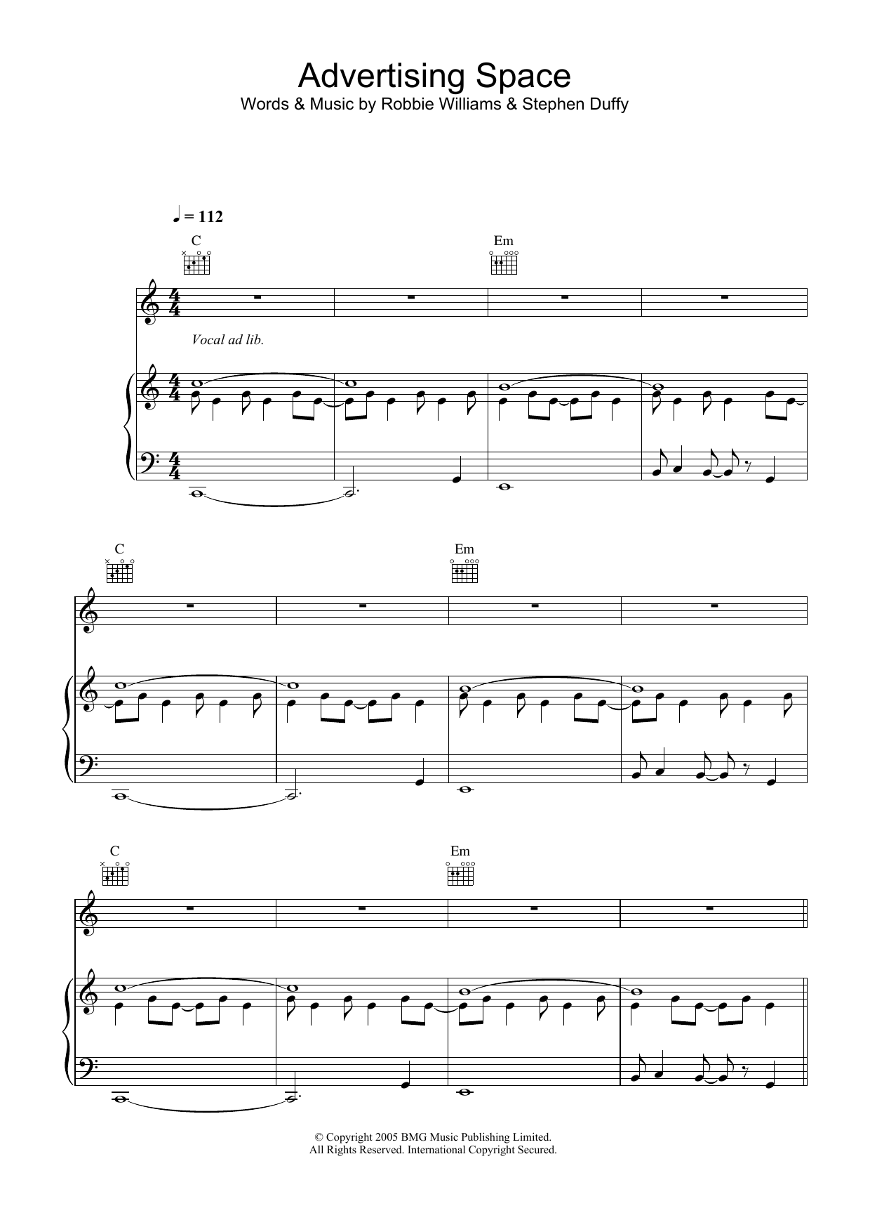 Robbie Williams Advertising Space Sheet Music
