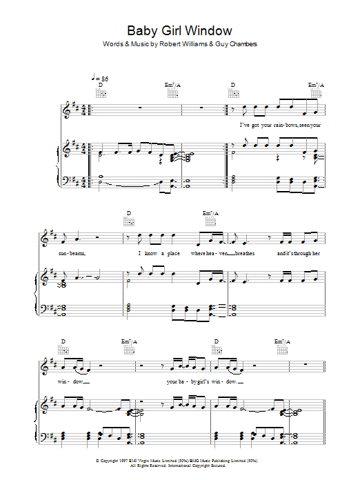 Robbie Williams Baby Girl Window Sheet Music