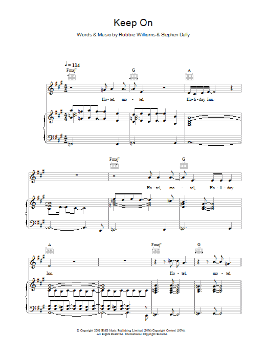 Robbie Williams Keep On Sheet Music