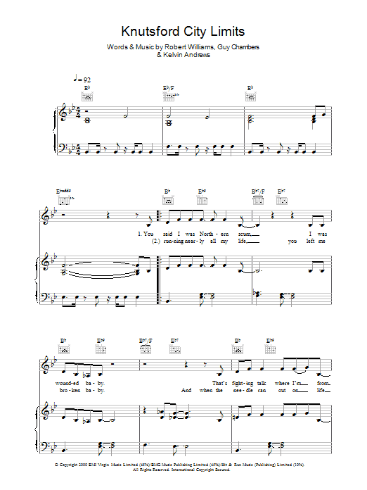 Robbie Williams Knutsford City Limits Sheet Music