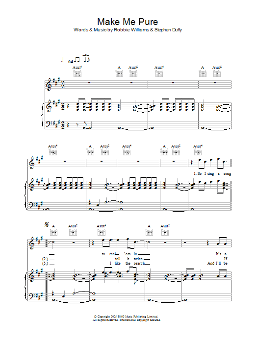 Robbie Williams Make Me Pure Sheet Music