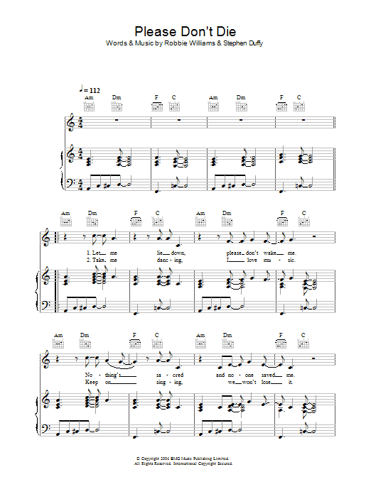 Robbie Williams Please Don't Die Sheet Music